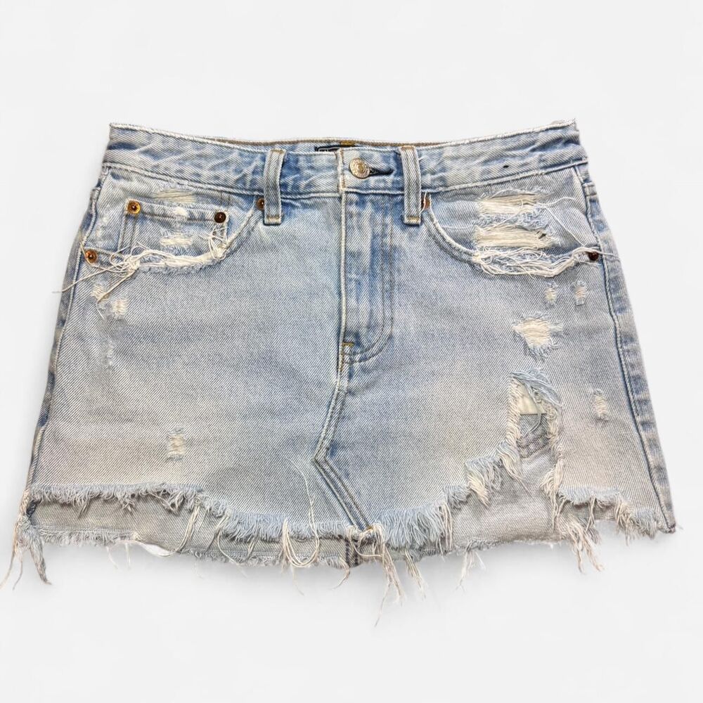 Abercrombie & Fitch Light Blue Distressed Denim Mini Skirt